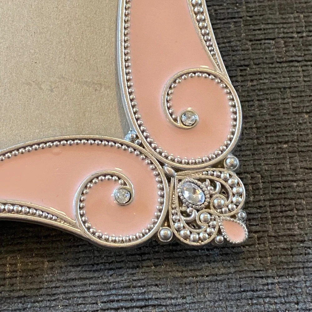 4 x 6 Picture Frame Pink Excellent Rhinestone Enamel Victorian Pearls Princess